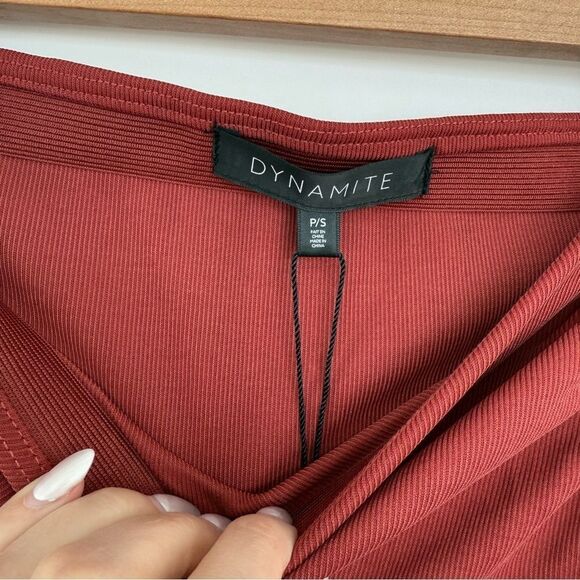 DYNAMITE | Red Ruched Midi Skirt - Picture 6 of 10